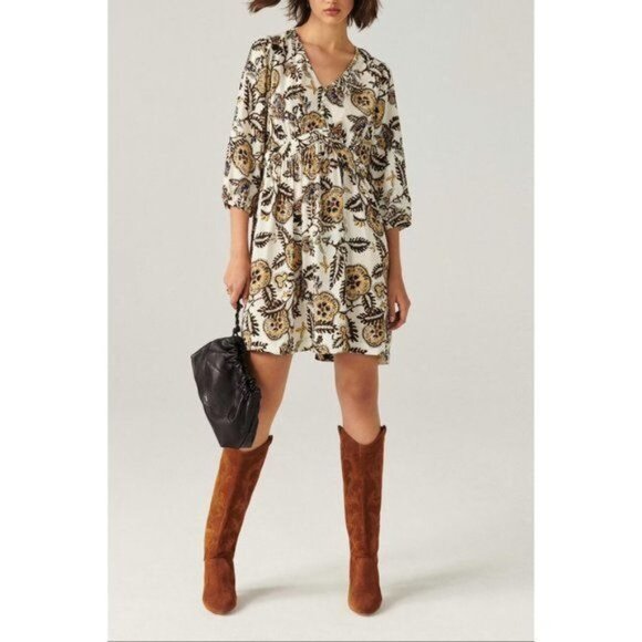 New Ba&Sh Volver Floral Paisley Print V-Neck Dress With 3/4 Sleeves XS - Picture 2 of 11
